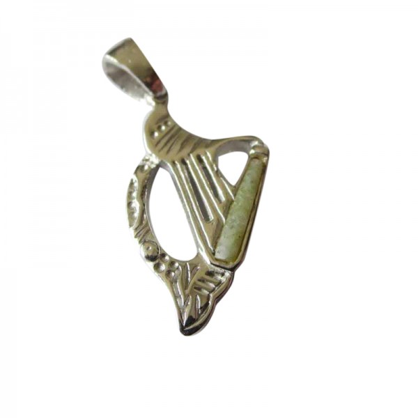 Silver Irish Harp Pendant with Connemara Marble