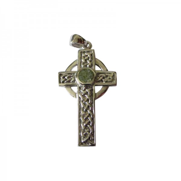 Silver Celtic Cross with Connemara Marble - 40mm x 18mm