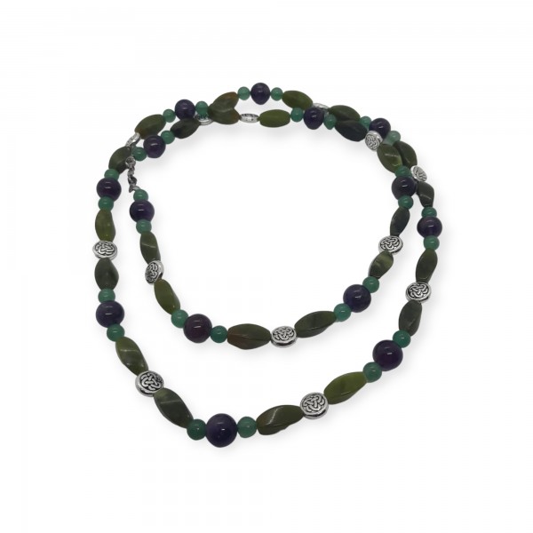 Connemara Marble Bead Necklace with Amethyst and Aventurine 