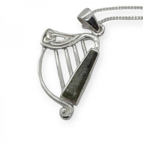 Connemara Marble Harp Pendant - Sterling Silver