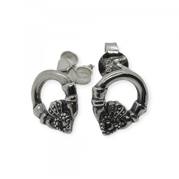 Irish Silver Claddagh Stud Earrings with Marcasite 