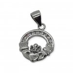Claddagh Pendant Necklace Charm - Sterling Silver with CZ