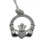 Claddagh Pendant Necklace Large - Sterling Silver with CZ