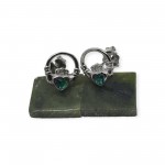 Silver Claddagh Stud Earrings with Green Stone 
