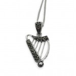 Sterling Silver Irish Harp Pendant with Marcasite Detail