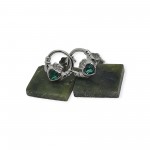 Silver Claddagh Stud Earrings with Green Stone 