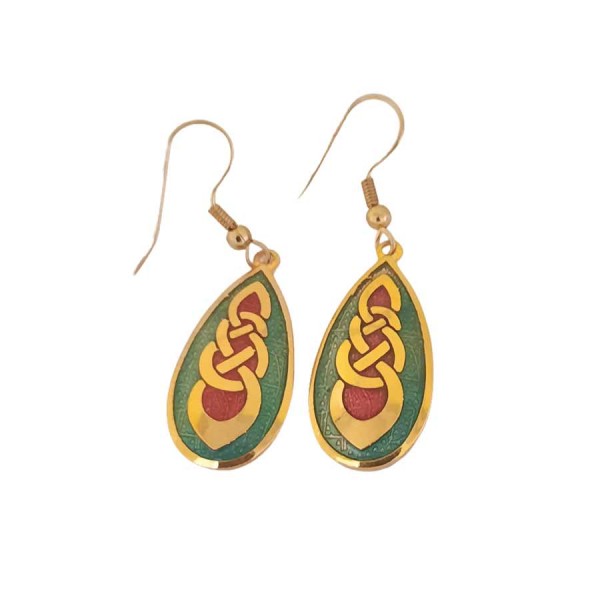 Celtic Earrings - Enamelled Green and Red Spirals