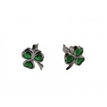Silver Shamrock Stud Earrings with Green Stone 