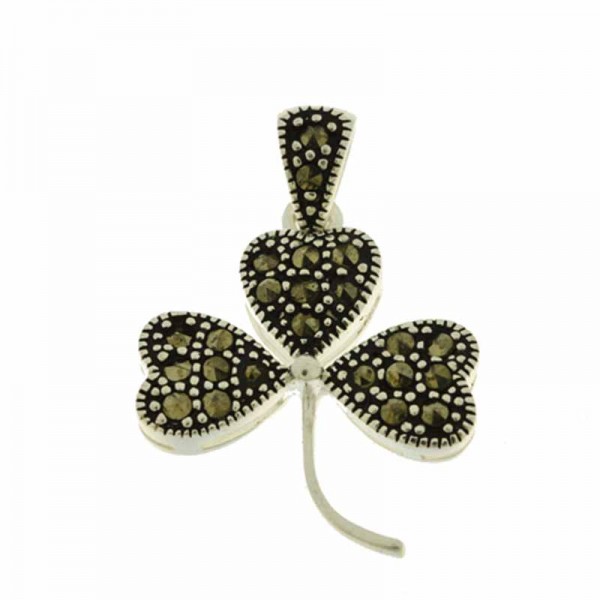 Irish Silver Shamrock Pendant with Marcasite - Sterling Silver