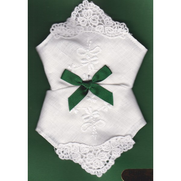Irish Linen Womans Handkerchief - Embroidered Shamrock - 2 Pack
