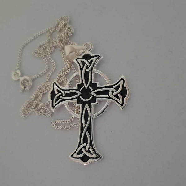 Silver Celtic Cross Pendant with Trinity