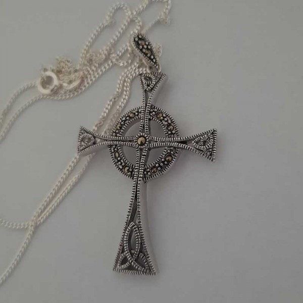 Large Silver Celtic Cross with Trinity - Marcasite 