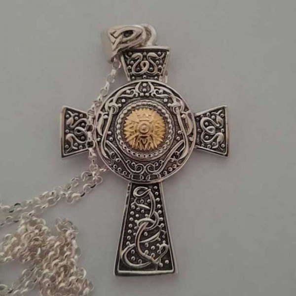 Silver Celtic Cross - Gold Plated Centre - Large