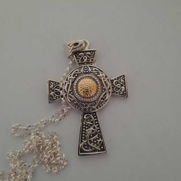 Silver Celtic Cross - Gold Plated Centre - Medium