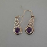 Silver Celtic Knot Drop Earrings  with Amethyst CZ Stone