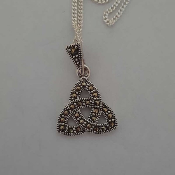 Silver Trinity Knot Pendant with Marcasite - Small