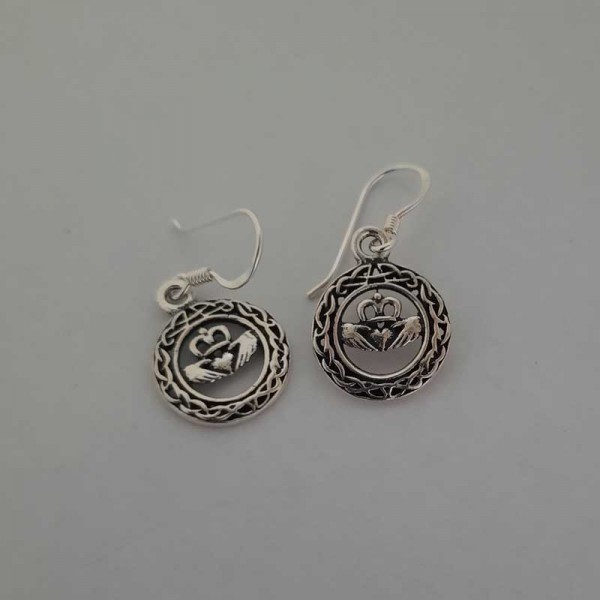 Silver Claddagh Drop Earrings  with Celtic Knots - Size Small