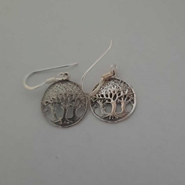 Silver Tree of Life Drop Earrings - Medium