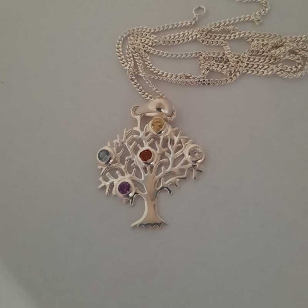 Tree of Life Silver Pendant - Coloured Stones