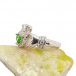 Irish Silver Claddagh Ring with Green and White CZ 