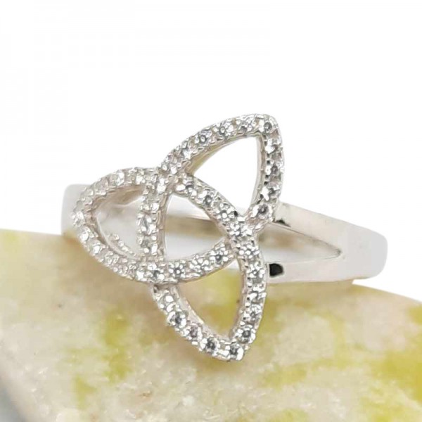 Irish Silver Trinity Knot Ring - White CZ
