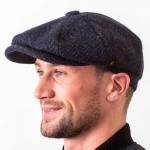Donegal Tweed Newsboy Cap - Navy Herringbone - Scholar