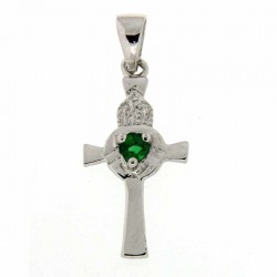 Celtic Cross Pendant Necklace - Sterling Silver Green Stone