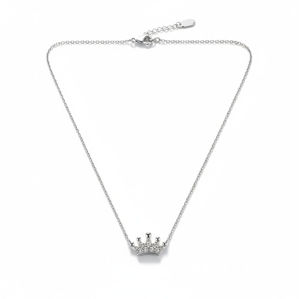 Sterling Silver Crown Necklet with CZ Sparkle - Irish Gifts